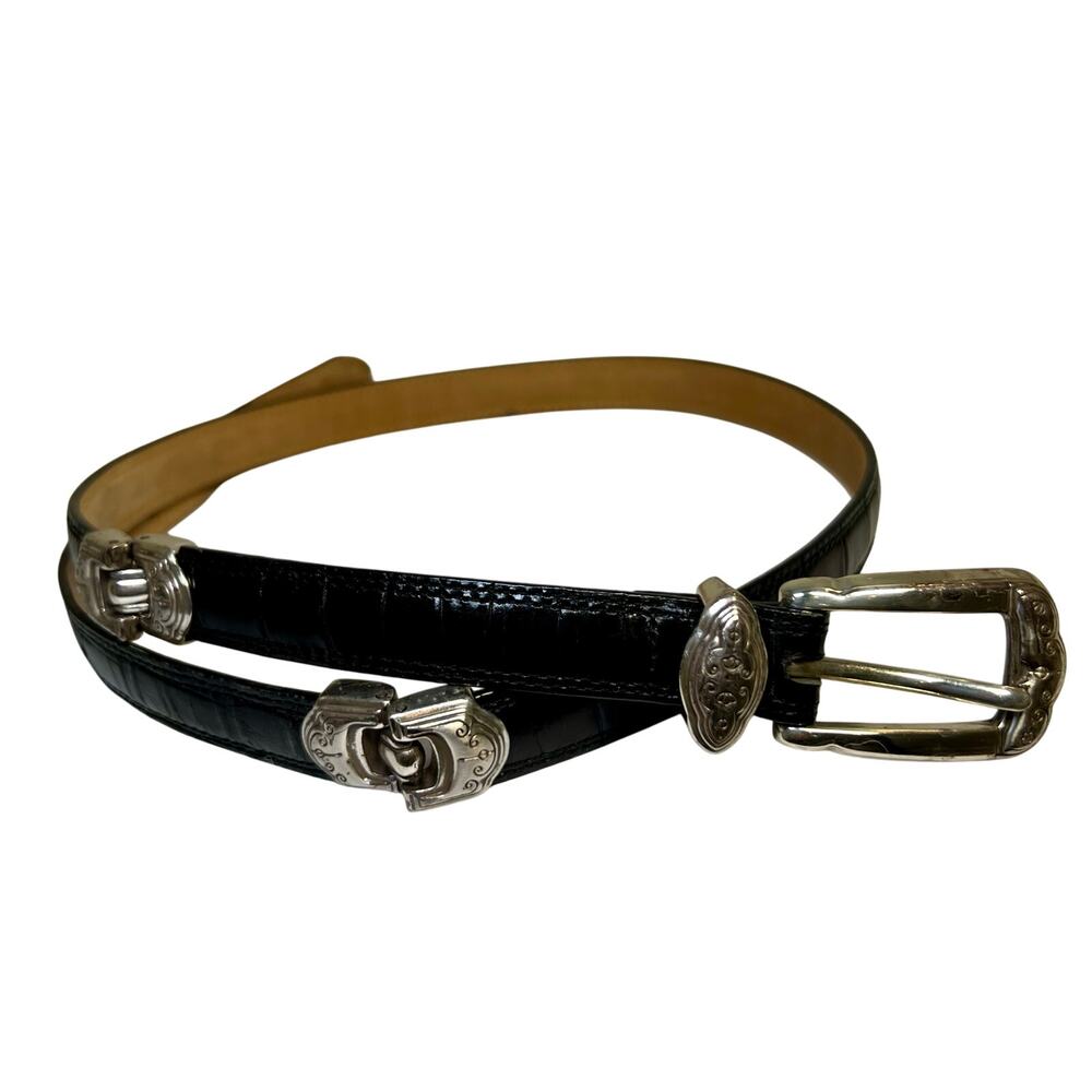 Vintage Brighton Leather Belt Black Silver Accent Hinges L/34 B30013 Western